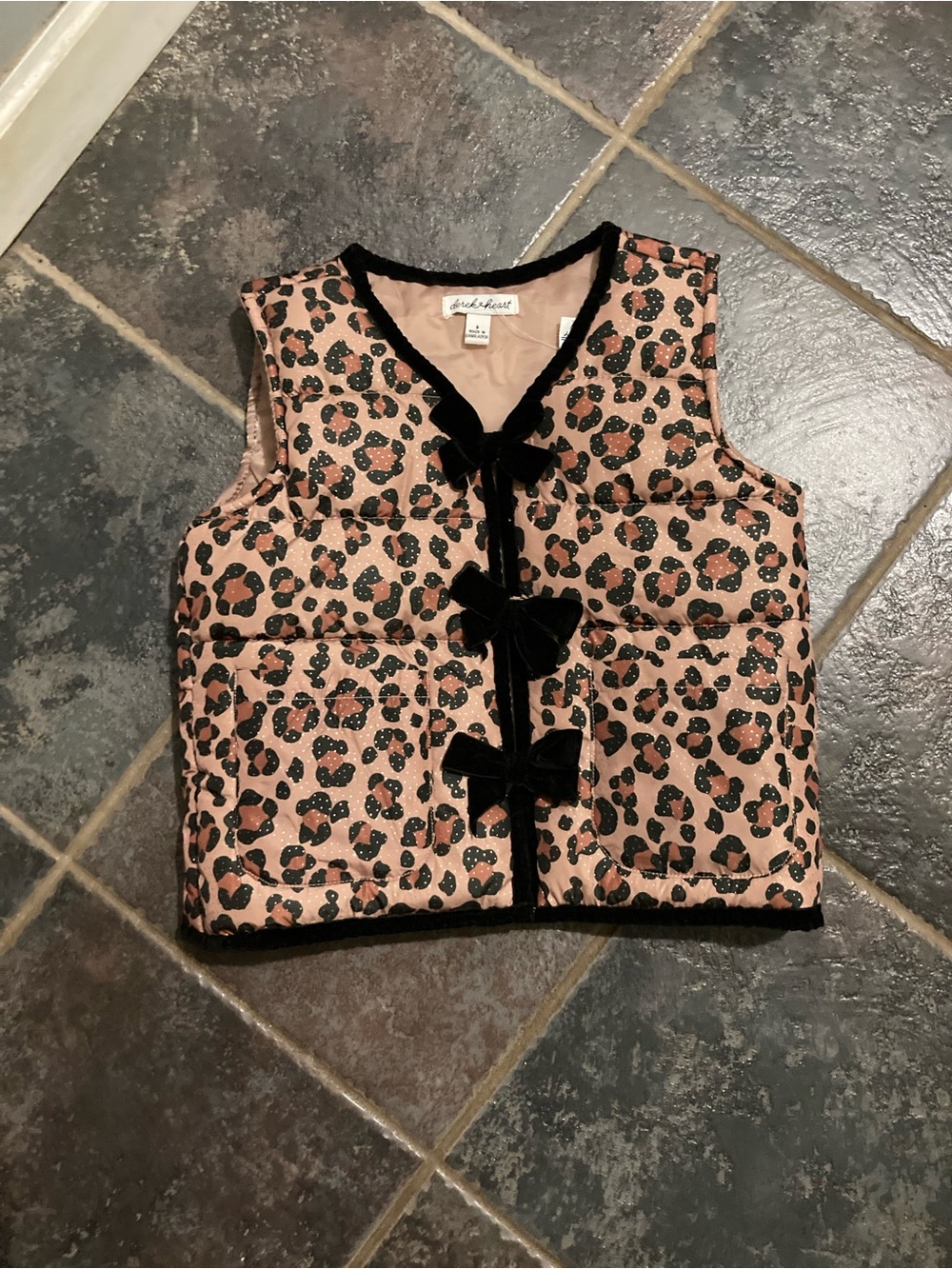 Derek Heart Tan and Black Quilted Vest with Velvet Trim Girls Size 8